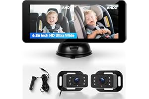 Hodozzy Specchio Retrovisore per Bambini, Dual Channel 6.86 Pollici HD Rear Facing Monitor, Baby Telecamera per Auto, 360 ° Baby Car Camera con Visione Notturna, Facile da Installare Auto per Sedile