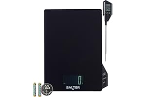 Salter termómetro y escala - Temporizador incorporado y reloj, sonda de termómetro desmontable, Aquatronic para medir líquidos, Celsius/Fahrenheit, pantalla LCD, hasta 5 kg, SA00617FEU12