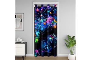 Loussiesd Kinder Gamer Spiele Türvorhang 106x203cm Galaxy Gaming Vorhang Glitter Game Vorhang für Innentür Raumteiler Mädchen Jungs Gamepad Teens Zimmer Divider