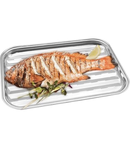 3-tlg. Edelstahl Grillschalen Set - Wiederverwendbar 35x25cm Für Gemüse & Fleisch