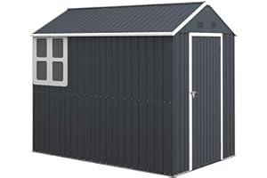 Outsunny Casetta da Giardino Porta Attrezzi in Acciaio Zincato e PP, Capanno da Esterno con 4 Prese d'Aria e Finestra, 259x171x222 cm, Grigia e Bianca