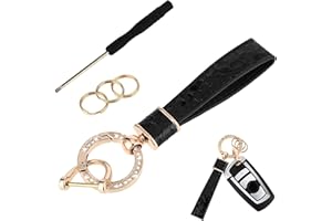 Amabro Leather Car Keychain, Universal Leather Keychain Holder with Diamond Anti-lost D-Ring 360 Degree Rotatable Car Key Fob for Men Women Keyrings Car Accessories Family Present