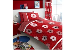 GC GAVENO CAVAILIA Luxury Kids Printed Bedding, Single Bed Football Duvet Set, Easy Care Single Duvet Cover, Foot Ball Reversible Duvet Cover, Single Duvet And Pillow Set, Red
