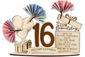 BOFUNX Geldgeschenke zum 16. Geburtstag Mädchen Jungen Holz Verpackung Geschenke 16 Geburtstag Jungen Mädchen Holz Schild Gästebuch Geburtstagsgeschenk 16 Geburtstag Geschenk Tischdeko