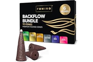 Backflow Incense Cones Fumino Fresh Multipack Essentials Bundle 6 Boxes 90 Pieces Masala Agarbatti Joss Fragrance for Relaxation and Meditation, Home and House Decor Scent