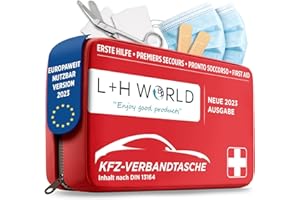 L + H WORLD KFZ Verbandstasche aktuelle Norm 2023 | Testsieger, StVO konform, Europaweit nutzbar, für TÜV geprüft | Verbandskasten Auto DIN 13164:2022 zertifiziert Erste Hilfe First Aid Tasche Set für Auto