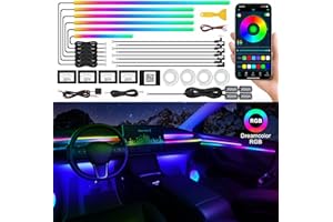 TWETIZ Dreamcolor Acrylic Interior Car LED Strip Light with Wireless APP, RGB 22 in 1 with 175 inches 593 LEDs Fiber Optic Ambient Lighting Kits, 16 Million Colors Sound Active Function Car Neon Lights
