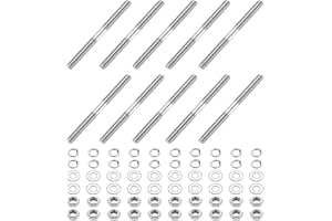 sourcing map 10pcs Double Ended Stud Screws, M4x50mm 304 Stainless Steel Dual Threaded Rod Bolts with Nuts and Flat & Lock Washers Double End Threaded Stud Screw Bolt for House Maintenance
