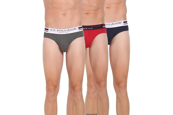U.S. Polo ASSN. Mens Elasticized Waist Pure Cotton I006 Briefs - Pack of 3