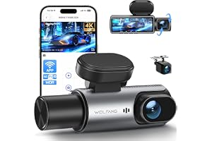 WOLFANG 4K Dash Cam fram och bak inuti 3-kanalig dashcam, bilkamera dashcam med 3,19" IPS, supermörkerseende, loopinspelning