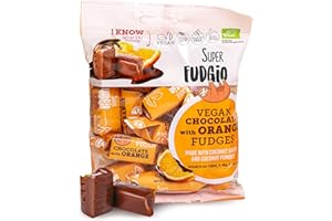SUPER FUDGiO Ekologiczne cukierki - czekolada z pomarańczą, wegańska i bezglutenowa, organiczne cukierki karmelowe bez oleju palmowego, z ekologicznym mlekiem kokosowym i cukrem kokosowym, 150 g