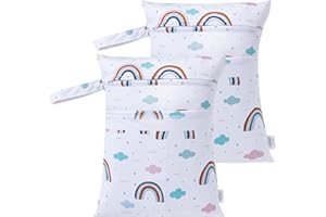 HBselect 2 Bolsas de Pañales Impermeables Reutilizables con Cremallera y Bolsillo Adicional, Organizador para Bebés y Niños Pequeños, 2 Arcoíris