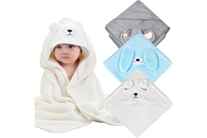 NEWTIC 3PCS Cape De Bain Bébé À Capuche, Serviette de Bain Capuche, 80 x 80cm Fibre Bambou Bio, Extra Doux Absorbant, pour Bébé Respirant, 0-3 Ans