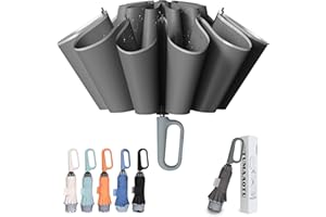TUMAAOTU Compact Inverted Umbrella with Never Forget Carabiner Handle - Travel Umbrella Windproof Strong, Automatic Umbrellas for wind rain, Auto Open Close, 10 Rib Durable Frame for Women Men
