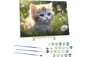 EOBROMD Cat Paint by Numbers for Adults on Framed Canvas, Butterfly Paint by Numbers Kits with Wood Easel, Flowers Oil Acrylic Craft Art Painting Kits for Home Wall Decor 12x16 in