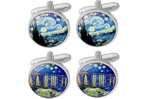 YSJCHEBS 2 Paia di Gemelli con Pittura A Olio di Van Gogh, Gemelli da Uomo, Gemelli di Moda Creativa, Chiodi per Maniche di Camicia, Uomini E Donne Comuni, Fibbia Decorativa per Abbigliamento