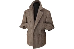 RAJEGAR Cappotti sportivi da uomo in tweed a spina di pesce slim doppio petto misto lana giacche blazer casual caldo vintage cappotto britannico