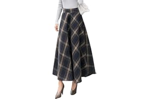 ARTYKEY Damen Lang Rock Elegant Maxi Winterrock Plaid Warm Wollrock Hohe Taille Karierter röcke Herbst Elastische Taille Vintage A Linie Casual Midi Faltenrock