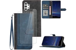 Hoyoikun Handyhülle Kompatibel Mit Samsung Galaxy A32 5G,[Verschenke 2 Stück Full Screen Schutzfolie],Premium PU Leder Flip Case,Magnetverschluss,Standfunktion, Kartenschlitz-Blau