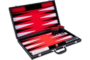 Engelhart - 250538 - Grand Jeu de Backgammon de Luxe 21 Pouces - 54 cm - Rouge - Simili Cuir Haut de Gamme - Incrustation Feutre Spécial - Pions et Dés Nacrés + 2 Gobelets – Ouvert : 63 x 54 x 2,8 cm