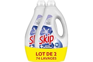 Skip - Lessive Liquide Tout en 1-74 lavages - Extra Détachant - Résultat Impeccable - 2x37 Lavages