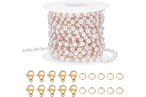 Beebeecraft 16.4 Feet Pearl Beading Chain 18K Gold Plated Cable Chain with Lobster Clasps and Jump Rings for Bracelet Necklace Jewelry Making