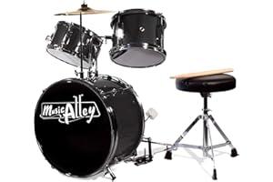 Music Alley Junior Tambum Kit pour les enfants avec pédale de tambour, tabouret de tambour et bâtonnets de tambour - Noir