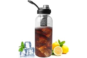 WIYETY Szklana butelka na napoje 1,5 l: butelka na wodę z oznaczeniem, szczelna, unikalna konstrukcja pokrywki, duża szklana butelka do fitnessu, domu, biura, dla miłośników herbaty