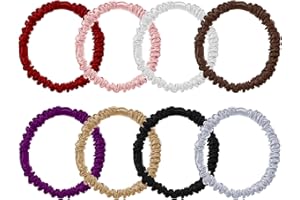 REKGO Haargummis aus 100% reiner Maulbeerseide, 8-teiliges Set, für Frauen und Mädchen, lockiges, dickes, dünnes Haar, schwarz, niedliches Satin, schläfriges Haargummi, Schlaf