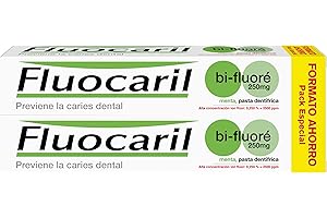 Fluocaril Bi-Fluoré 250 mg Pasta Dentrífica Anticaries Sabor Menta Previene la caries dental, Protege el esmalte, Eficacia Clínicamente Probada Pack de 2x125 ml