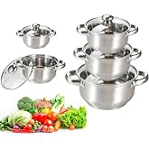 Kezidhp Set of 5 Stainless Steel Induction Saucepans | Lids Glass, Suitable for All Types Kitchens, Oven and Dishwasher, Anti