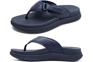 KuaiLu Mens Flip Flops Men's Recovery Walking Sandals Adjustable Orthotic Thick Athletic Cushion Sport Slides for Man, Water Resistant & Lightweight, Soft Comfort Fit & Arch Support