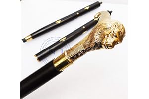 ALFIYA NAUTICAL STORE alfiya - Bastone da passeggio nautico in ottone massiccio, con manico a testa di leone, vintage, realizzato a mano, colore: Nero