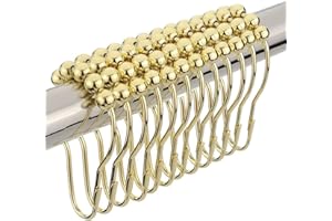 NATUCE 12 szt. pierścieni do zasłony prysznicowej, haczyki ze stali nierdzewnej do łazienki, drążki prysznicowe, zasłony - złote