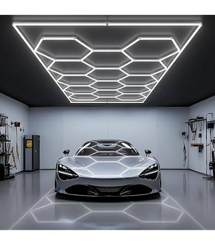 Cezelux Hexagon LED Garage Light - 3 Honeycomb Panel, 16 Tubes, 128W 6500K, 0.96x2.45m, For Gym, Workshop, Salon