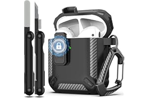 RFUNGUANGO Compatibile con AirPods Cover Custodia kit di pulizia, armatura protettiva militare con serratura Compatibile con custodia di ricarica AirPod Gen 1&2,Nero