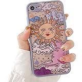 Compatible with iPhone 7/8/SE 2020 for Girl Woman,Cute Sun Moon Cartoons Pattern Slim Design, Protective Hard PC Back with So
