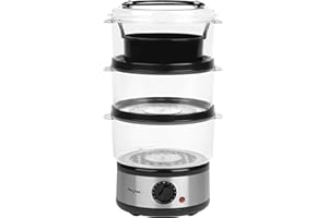 Salter 3 Tier Electric Food Steamer - 7.5L, Stackable Steaming Baskets, Dishwasher Safe, BPA Free Includes Rice Bowl, 60 Minute Timer, Compact Storage, Healthy Cooking Vegetables & Fish, 500W