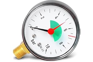 Instalguru Manomètre 50 mm 0–10 Bar avec Raccord Latéral G 1/4 pour Eau Chauffage Plomberie Contrôle De Pression Installation Sanitaire Indicateur Fiable