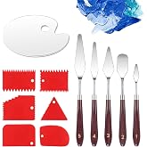WEDAMOO 12 Pieces Acrylic Paint Spatulas, Palette Knives | 5 Stainless Steel Paint Spatulas+6 Plastic Scraper+1 Paint Palette