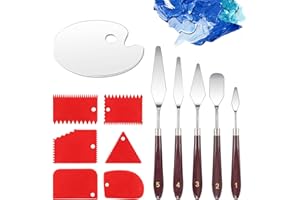 WEDAMOO 12 Piezas Espatulas Pintura Acrilica, 5 Acero Inoxidable Espatulas Pintura+6 Raspador de Plástico+1 Paleta de Pintura, Cuchillos de Paleta para Acrílicas para Pintura al óleo, Gouache