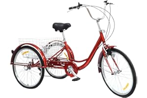 Akuoyiexemye 24 pollici triciclo per adulti Cruise Bike in acciaio ad alto tenore di carbonio con luce e cestino della spesa, 3 ruote bici da città, 6 marce, capacità di carico 120 kg per città