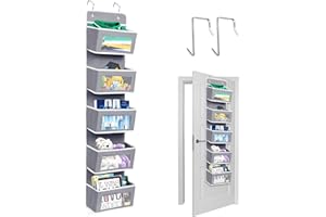 JOLIGAEA Portaoggetti da Appendere con 5 Tasche in Tessuto, Organizer Armadio da Appendere, con Ganci, Pratico Portaoggetti in Stoffa, Salvaspazio, Grigio