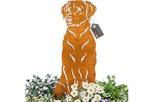 ‎TERMA Terma Stahldesign Labrador Gartenfigur Metall – Edelrost Hundedeko für außen – Massive Hund Rostfigur für Garten & Terrasse – Handmade in Germany