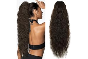 ENENBLAU Ponytail Extension Braun Pferdeschwanz Haarteil Clip in Extensions Locken mit Kordelzug lang Haarverlängerunge Kunsthaar Haarteil Gewellt Afro zopf 65cm AL061B