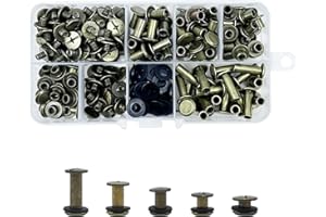 KUKUJIWA 100 Set Chicago Screw Posts, M5* 4/6/8/10/15mm Rivets for Leather,Chicago Binding Screws,Nail Rivet Chicago Button,Metal Rivet for Belt Book DIY Collar Luggage (Brone)