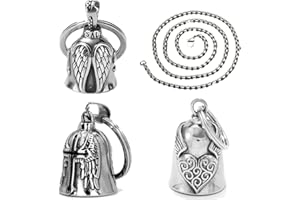 S.F.Pachira 3 Pièces Clochette Moto Guardian Ride Bell, Clochette Moto en Acier Inoxydable avec Chaîne, Guardian Bell pour Motards, Mari, Porte-bonheur (Argent)