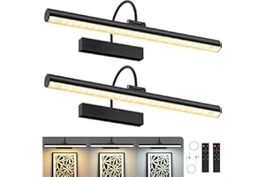 VOLISUN Picture Lights for Wall, 16 inch Rechargable Picture Light Battery Operated, 3 Color Temperatures Cordless Picture Light with Remote, Art Light for Paintings, Gallery, Portrait, 2 Pack (Black)