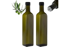 mikken Lot de 2 bouteilles d'huile de 500 ml avec bec verseur vert/marron avec doseur et étiquettes