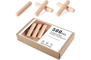 Faankiton 500 Pieces Wooden Dowel Pins 6x30mm, Straight Grooved Wooden Dowel with Bevelled End, Fluted Hardwood Wooden Dowel Pins, Fluted Wooden Dowel for Crafts, Furniture, etc.